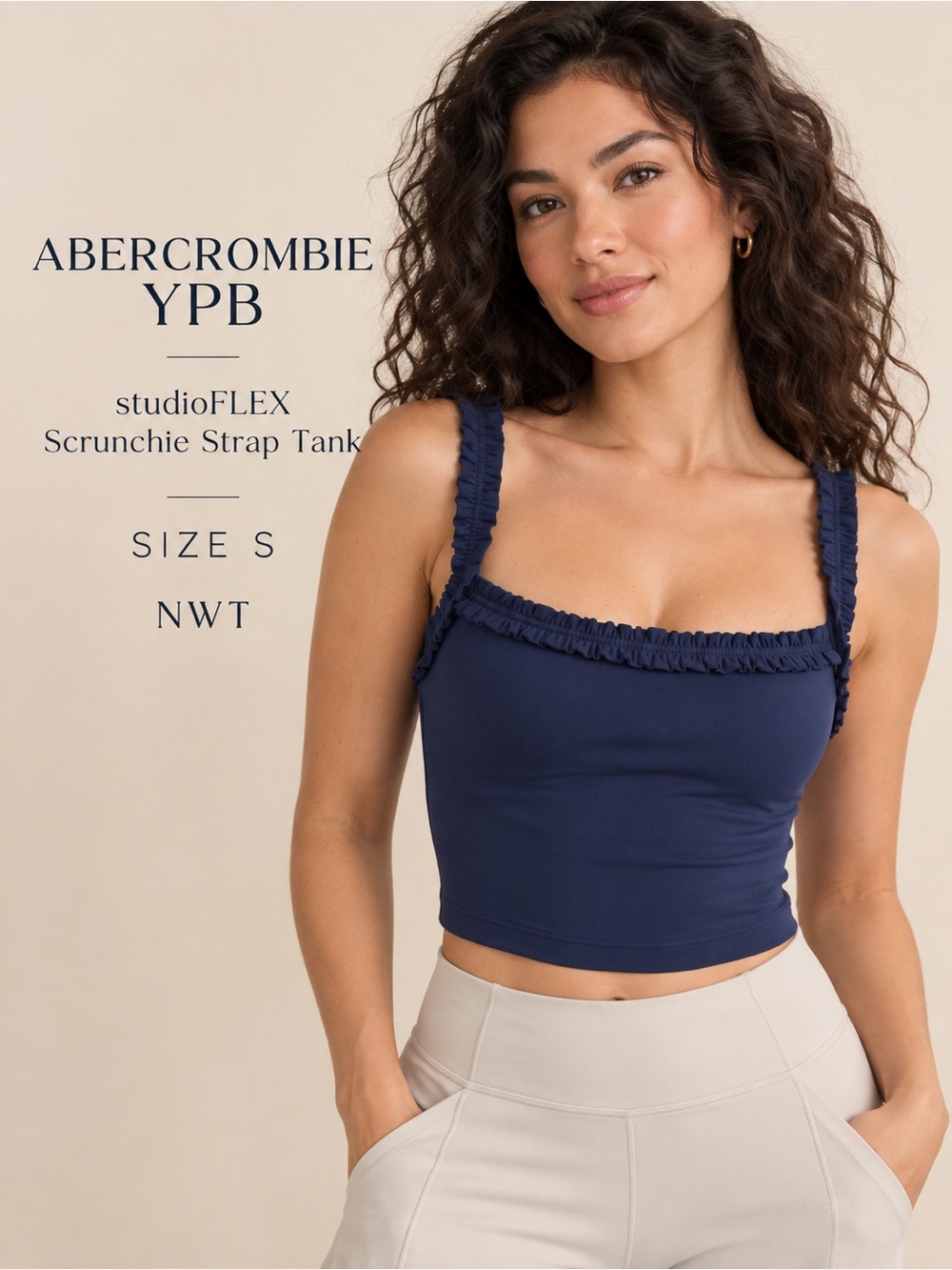 Abercrombie YPB studioFLEX Scrunchie Strap Tank Navy S NWT